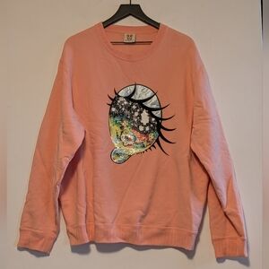 Teddy Fresh x Yurie Sekiya Gurio Peach Sequin Graphic Crewneck XL Oversized